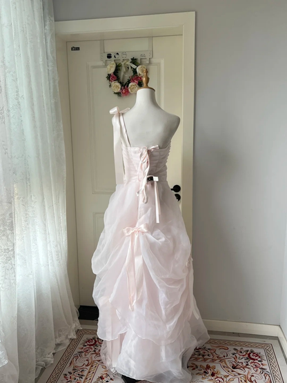 Elegant Prom Dresses Ball Gown One Shoulder Light Pink With Tiered Ruffled Long Graduation Dance Outfits RC0763