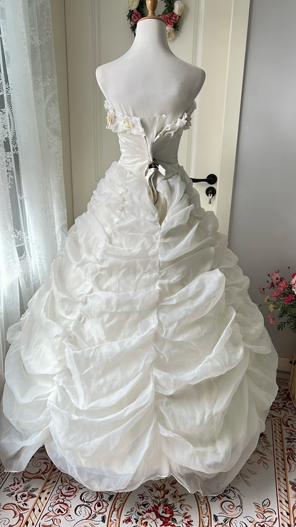Sweet 15 Dress Quinceanera Dresses Ball Gown Strapless White With Tiered Flowers Long 16th Birthday Outfits RC0764