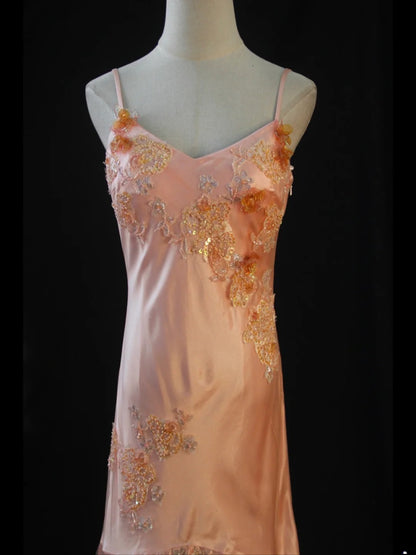 Vintage Mermaid Spaghetti Straps Blush Pink Lace 80s With Beads Appliques Long Prom Max Dresses Inspo 18th Birthday Outfit Formal Dress For Women AS448
