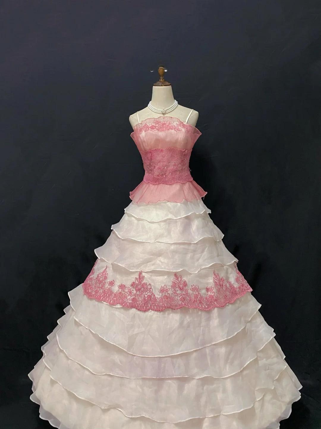 Princesses Ball Gown Spaghetti Straps Pink Chiffon Long With Tiered Layers Quince Dress inspo Quinceanera Dresses Formal 18th Birthday Outfit RB7905
