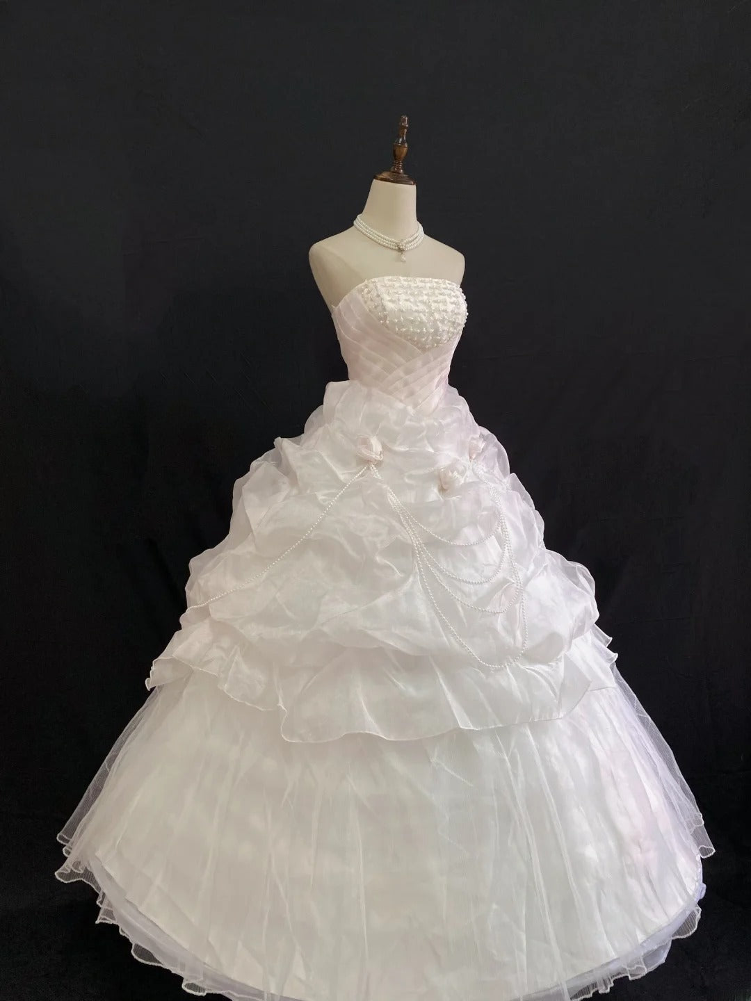 Aesthetic Ball Gown Strapless Pink Tulle Long With Beading Quince Dress inspo Quinceanera Dresses Formal 18th Birthday Outfit RB7906