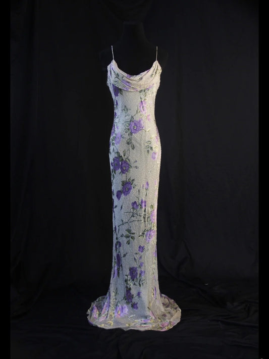 Vintage Mermaid Spaghetti Straps Floral 70s With Beads Long Prom Max Dresses Inspo 18th Birthday Outfit Formal Dress For Women AS452