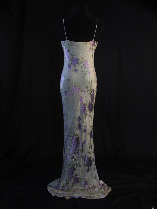 Vintage Mermaid Spaghetti Straps Floral 70s With Beads Long Prom Max Dresses Inspo 18th Birthday Outfit Formal Dress For Women AS452