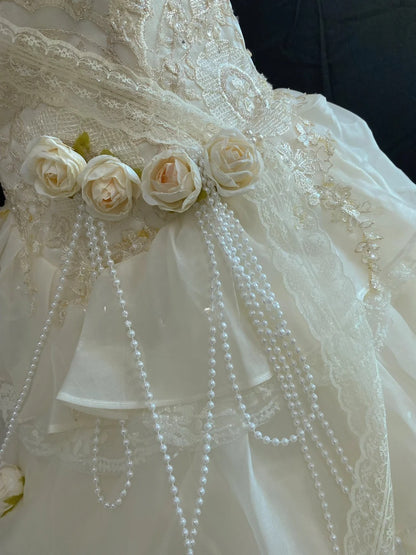Aesthetic Ball Gown Strapless Organza Long With Tiered Layers Appliqued Quince Dress inspo Quinceanera Dresses Formal 18th Birthday Outfit RB7908