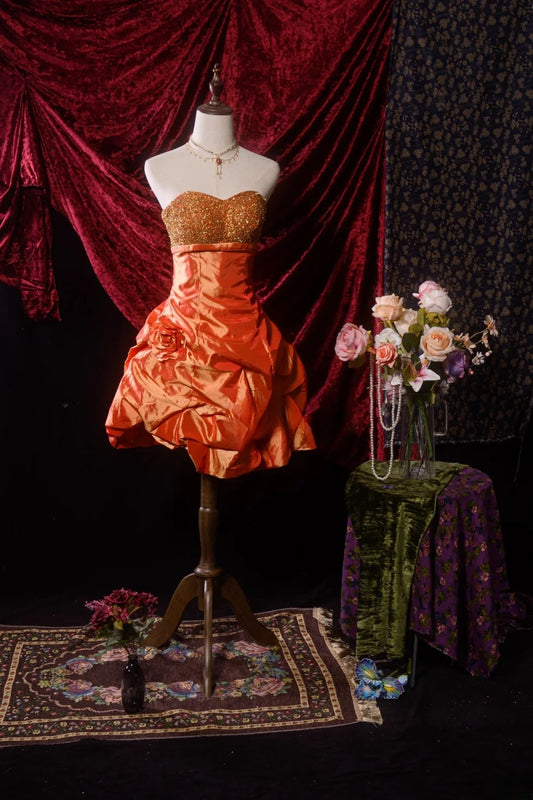 Vintage Ball Gown Sweetheart Taffeta Knee Length Birthday Dress Homecoming Dresses Inspo Cocktail Hoco Outfits RB8625