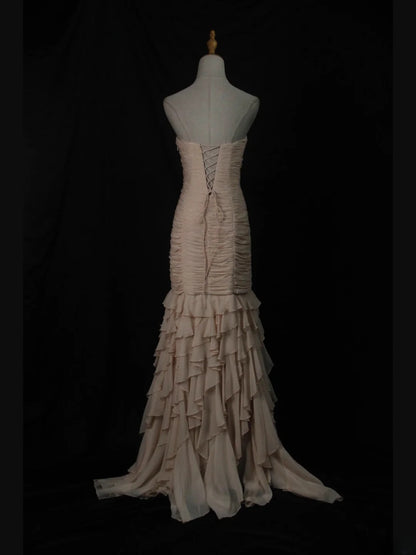 Vintage Mermaid Sweetheart Champagne Chiffon 1950s With Ruffled Layered Bodice Long Prom Dresses Inspo 18th Birthday Outfit Formal Gown AS453