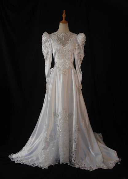 Retro 1950s Wedding Dresses for Bride A Line Scoop With Long Beads Sleeves Lace Petite/Plus Size Bridal Gowns for Summer Wedding AS454