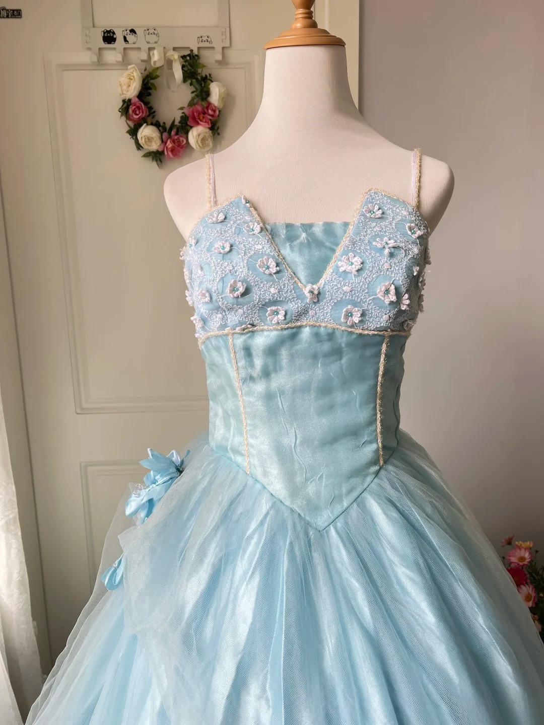 Sweet 15 Dress Quinceanera Dresses Ball Gown Spaghetti Straps Blue With Flowers Long 16th Birthday Outfits RC0770