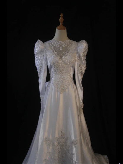 Retro 1950s Wedding Dresses for Bride A Line Scoop With Long Beads Sleeves Lace Petite/Plus Size Bridal Gowns for Summer Wedding AS454