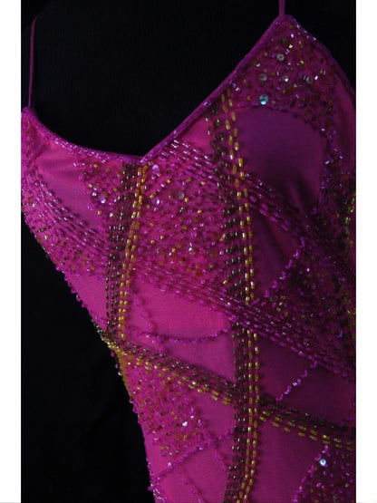 Vintage A line Spaghetti Straps Fuchsia 70s With Beads Long Prom Max Dresses Inspo 18th Birthday Outfit Formal Dress For Women AS455