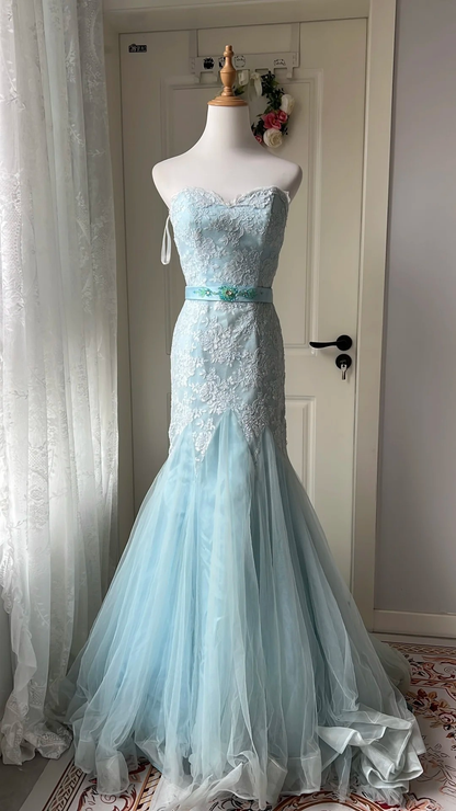 Elegant Prom Dresses Mermaid Sweetheart Lace Tulle Long Graduation Dance Outfits RC0771