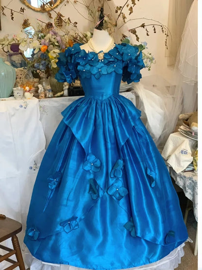 Sweet 16 Dress BallGown Royal Blue Satin With Flowers Vestido De 15 Sweet Sixteen Dress RB9561