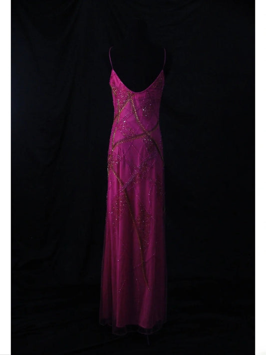 Vintage A line Spaghetti Straps Fuchsia 70s With Beads Long Prom Max Dresses Inspo 18th Birthday Outfit Formal Dress For Women AS455