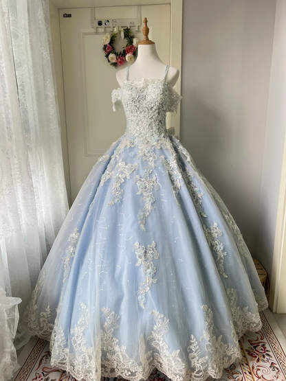 Sweet 15 Dress Quinceanera Dresses Ball Gown Spaghetti Straps Light Sky Blue With Lace Long 16th Birthday Outfits RC0772