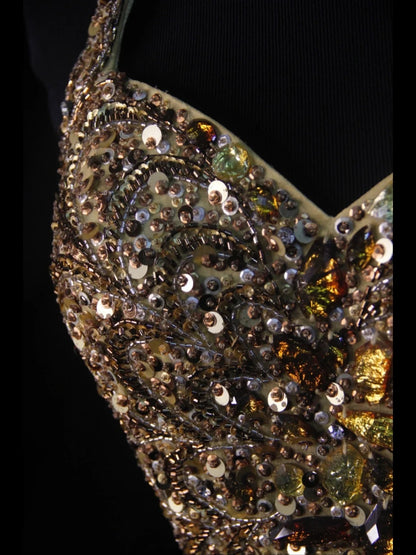 Vintage Mermaid Halter Gold Chiffon Backless 70s With Beads Long Prom Max Dresses Inspo 18th Birthday Outfit Formal Dress For Women AS458