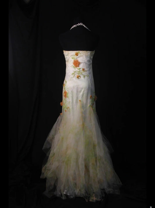 Vintage Mermaid Strapless Floral Tulle 1950s With Ruffled Flowers Layered Bodice Long Prom Dresses Inspo 18th Birthday Outfit Formal Gown AS459