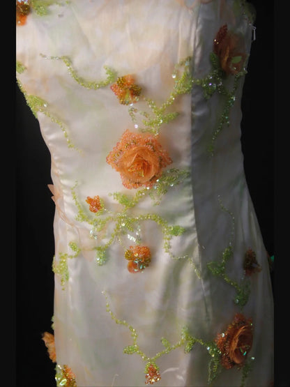 Vintage Mermaid Strapless Floral Tulle 1950s With Ruffled Flowers Layered Bodice Long Prom Dresses Inspo 18th Birthday Outfit Formal Gown AS459