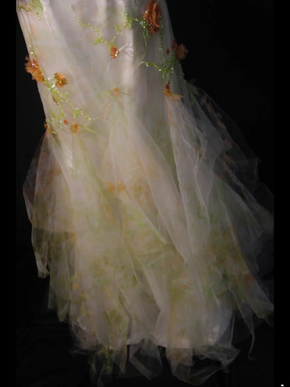 Vintage Mermaid Strapless Floral Tulle 1950s With Ruffled Flowers Layered Bodice Long Prom Dresses Inspo 18th Birthday Outfit Formal Gown AS459