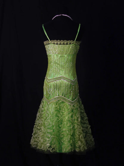 Vintage Mermaid Spaghetti Straps Green Tulle With Beads 18th Birthday Dress Homecoming Dresses Cocktail Gown AS460