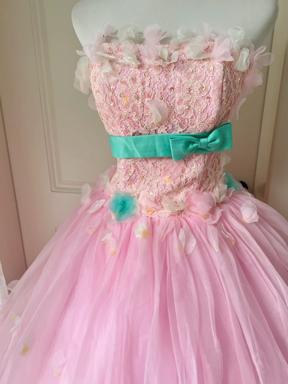 Sweet 16 Dress Ideas Ball Gown Strapless Pink With Flowers Ball Gown Sweet Sixteen 16th Birthday Dresses RC0776
