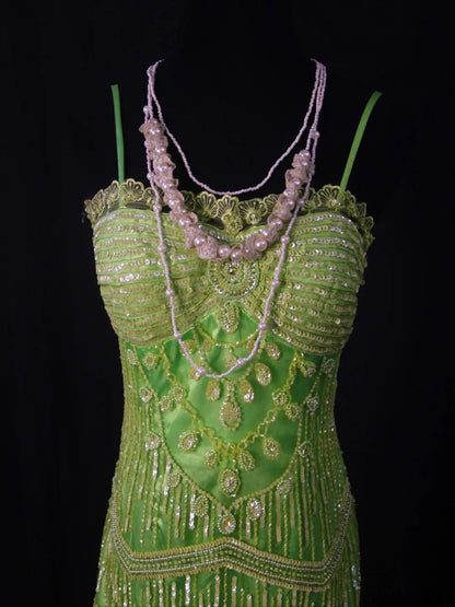 Vintage Mermaid Spaghetti Straps Green Tulle With Beads 18th Birthday Dress Homecoming Dresses Cocktail Gown AS460