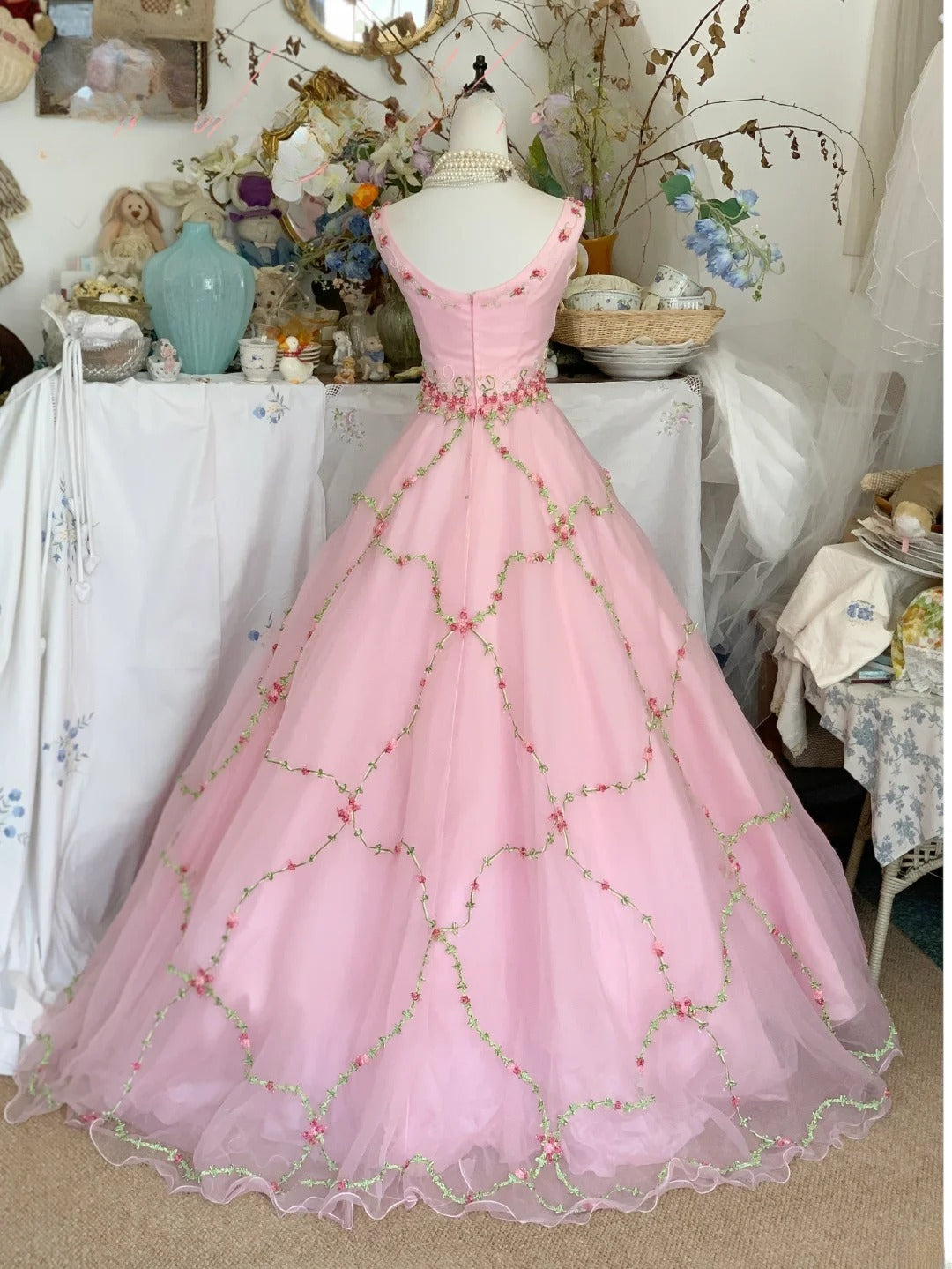 Sweet 16 Dress Ball Gown Pink Tulle With Flowers Vestido De 15 Sweet Sixteen Dress RB9566