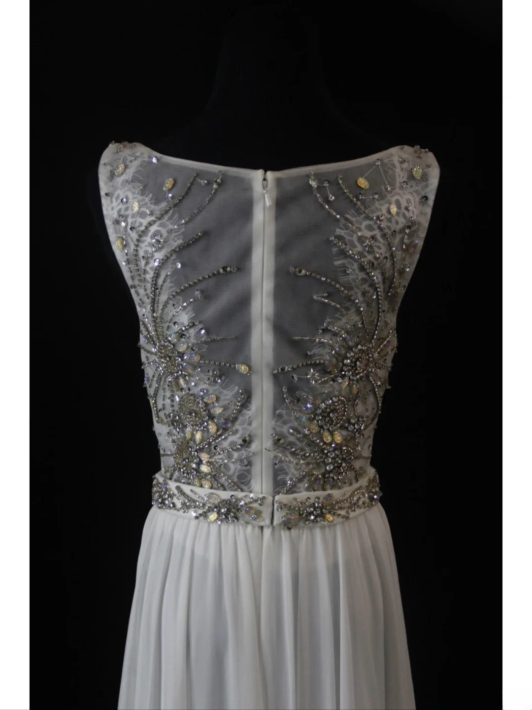 Vintage A Line Scoop Silver Gray Lace Tops Chiffon 80s With Beaded Bodice Long Prom Dresses Inspo Birthday Outfit Formal Dress For Women AS462