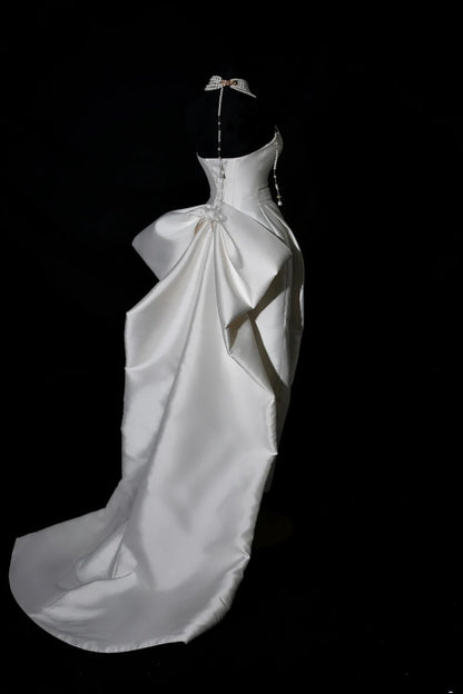Romantic Long Wedding Dresses White Mermaid Sweetheart Slit Long Wedding Dress Style For Brides Fitted With Train Bridal Gowns AS464