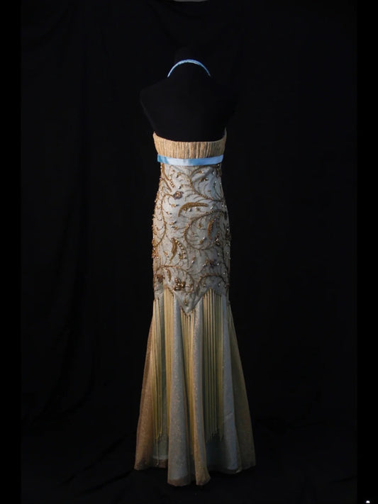 Vintage Mermaid Halter Gold Sequins 70s With Beads Prom Max Dresses Inspo 18th Birthday Outfit Formal Dress For Women AS464