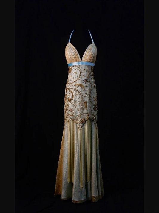 Vintage Mermaid Halter Gold Sequins 70s With Beads Prom Max Dresses Inspo 18th Birthday Outfit Formal Dress For Women AS464
