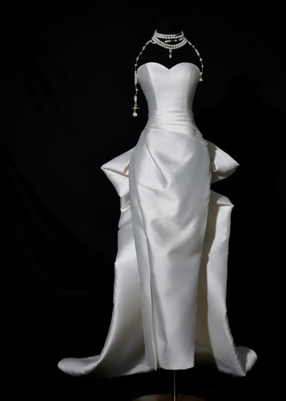 Romantic Long Wedding Dresses White Mermaid Sweetheart Slit Long Wedding Dress Style For Brides Fitted With Train Bridal Gowns AS464