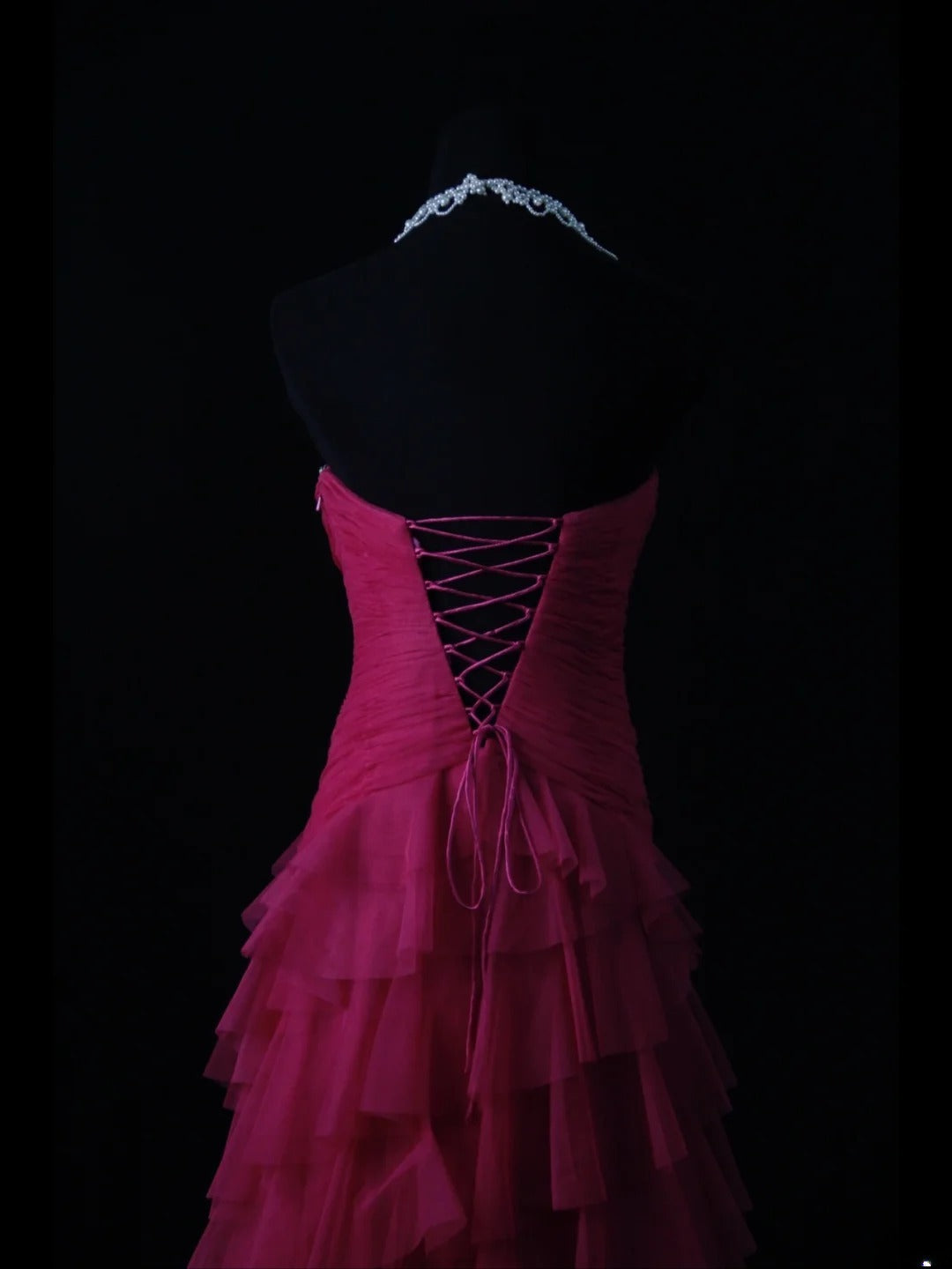 Vintage A Line Sweetheart Hot Pink Tulle 1950s With Ruffled Layered Bodice Long Prom Dresses Inspo 18th Birthday Outfit Formal Gown AS465