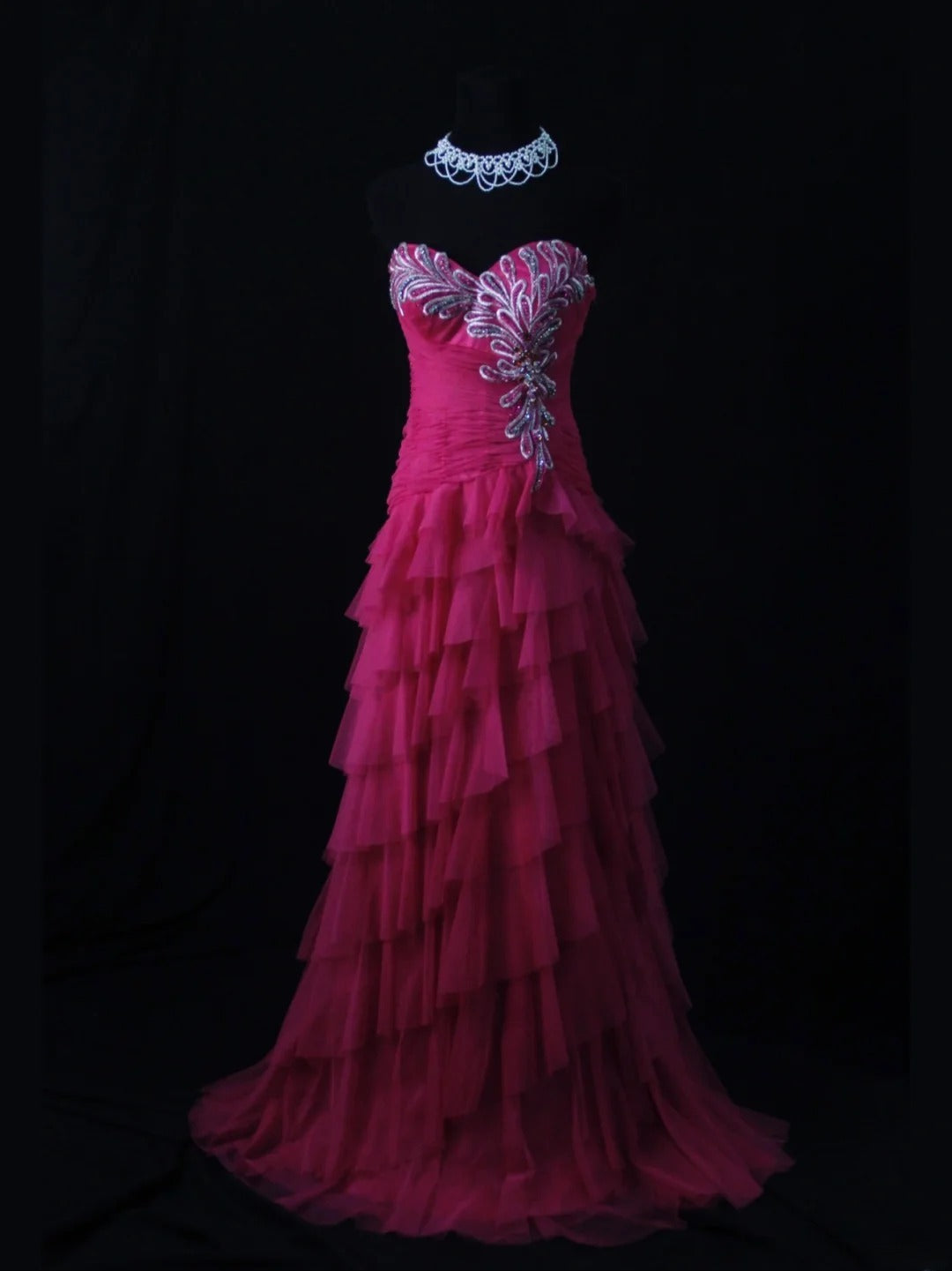 Vintage A Line Sweetheart Hot Pink Tulle 1950s With Ruffled Layered Bodice Long Prom Dresses Inspo 18th Birthday Outfit Formal Gown AS465