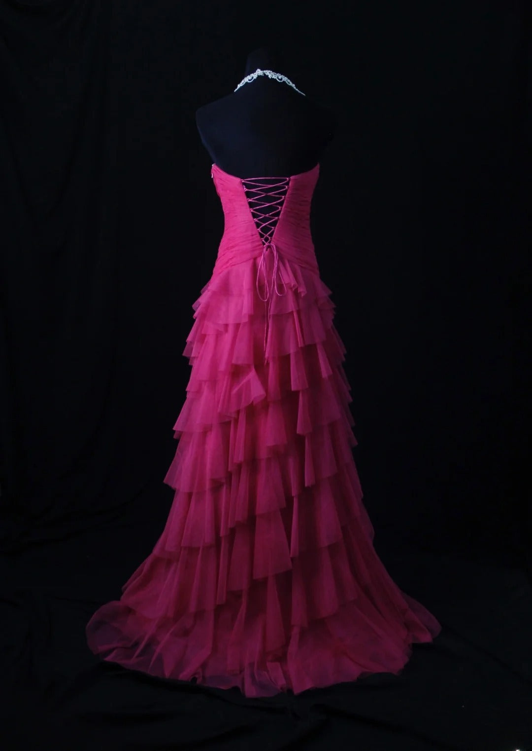Vintage A Line Sweetheart Hot Pink Tulle 1950s With Ruffled Layered Bodice Long Prom Dresses Inspo 18th Birthday Outfit Formal Gown AS465