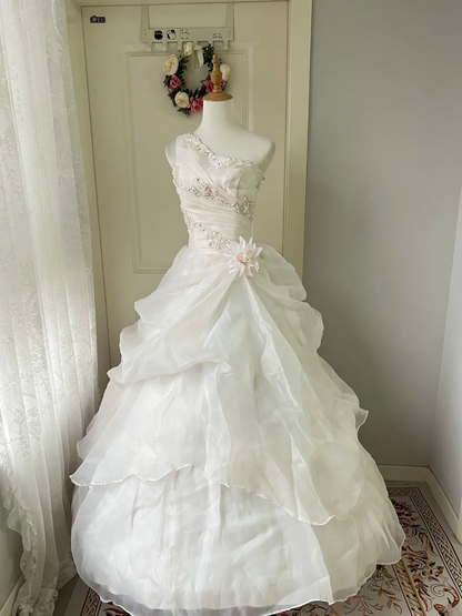 Sweet 16 Dress Ideas Ball Gown One Shoulder White With Tiered Lace Ball Gown Sweet Sixteen 16th Birthday Dresses RC0781