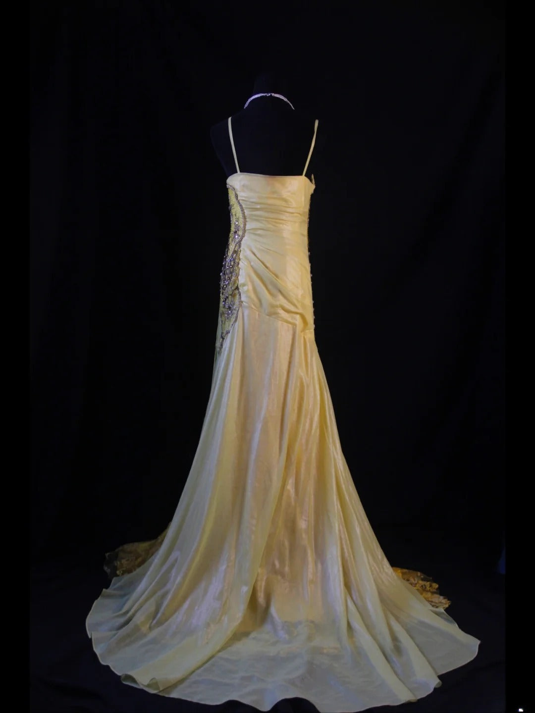Vintage Mermaid Spaghetti Straps Yellow Lace 70s With Beads Prom Max Dresses Inspo 18th Birthday Outfit Formal Dress For Women AS467