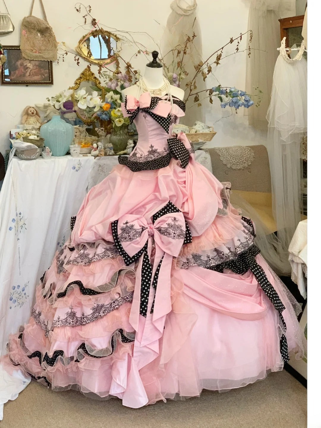 Sweet 16 Dress Ball Gown Strapless Pink With Tiered Layers Vestido De 15 Sweet Sixteen Dress RB9572