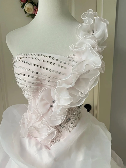 Sweet 16 Dress Ideas Ball Gown One Shoulder Light Pink With Tiered Ball Gown Sweet Sixteen 16th Birthday Dresses RC0783