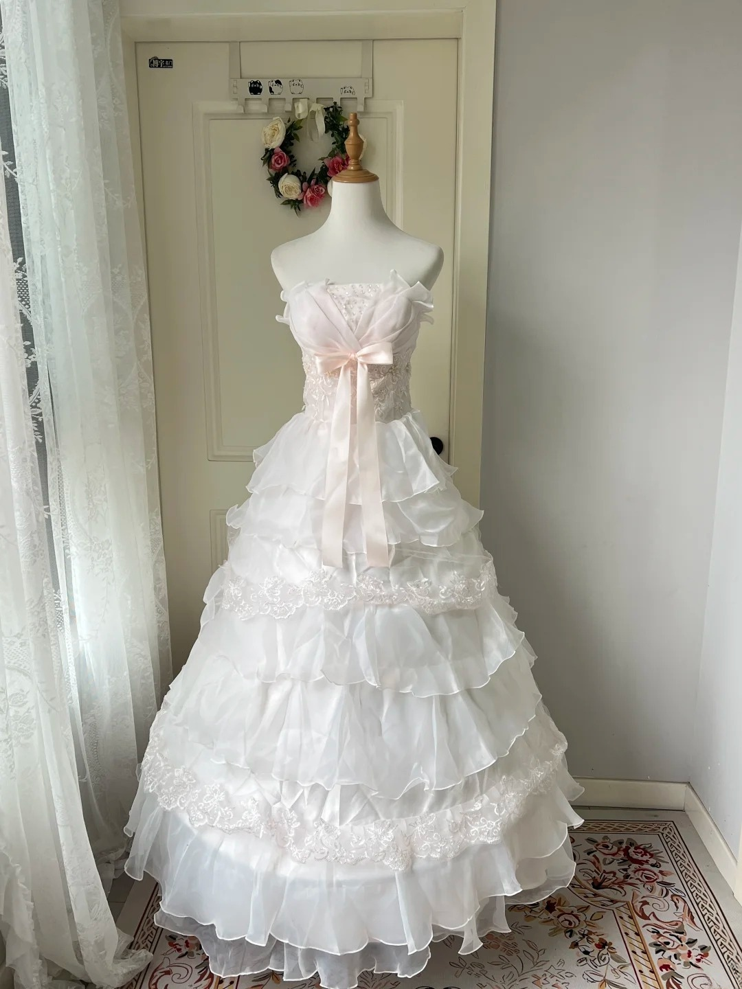 Sweet 15 Dress Quinceanera Dresses Ball Gown Strapless Light Pink With Tiered Layers Lace Long 16th Birthday Outfit RC0784