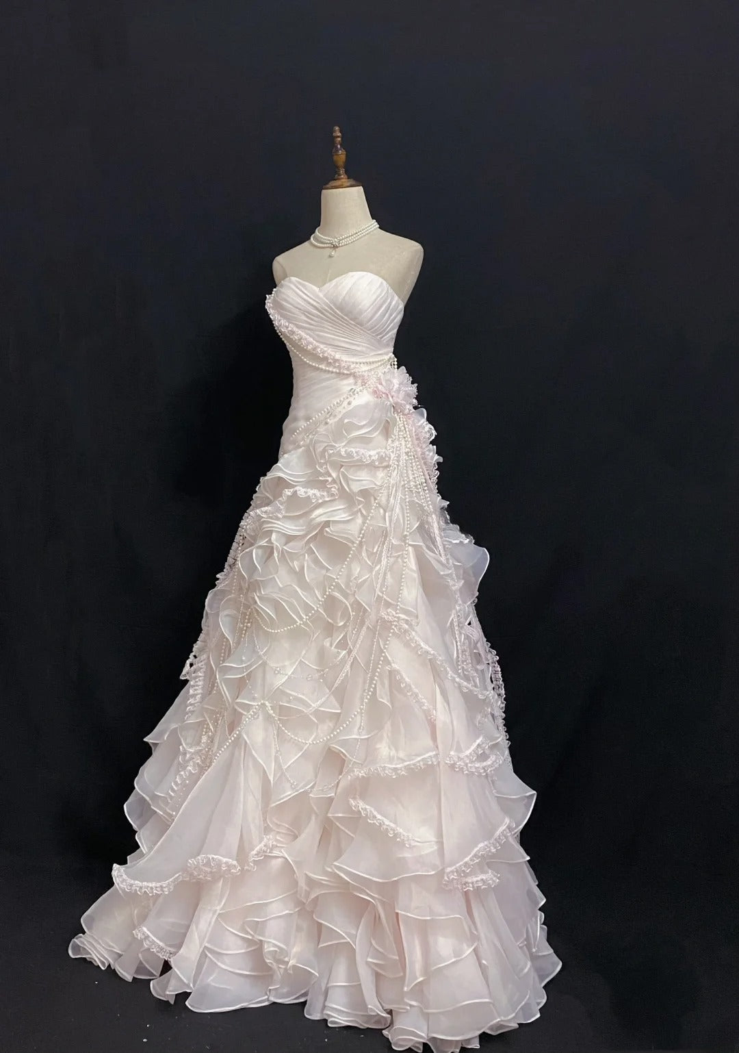 Vintage 90s Mermaid Sweetheart Chiffon With Tiered Layers Pink Lace Long Prom Dresses Formal Outfit Evening Night Dress RB7926