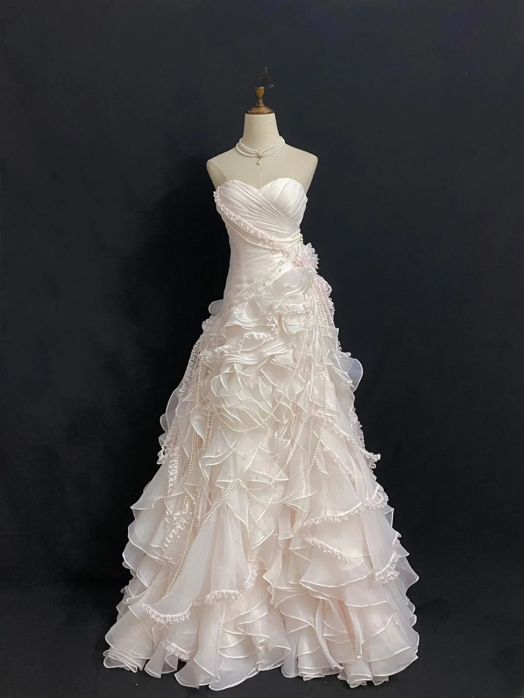 Vintage 90s Mermaid Sweetheart Chiffon With Tiered Layers Pink Lace Prom Dresses Formal Outfit Evening Night Dress RB7925