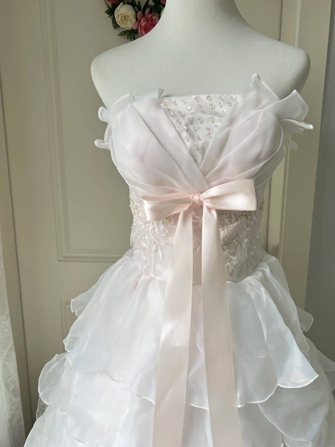 Sweet 15 Dress Quinceanera Dresses Ball Gown Strapless Light Pink With Tiered Layers Lace Long 16th Birthday Outfit RC0784