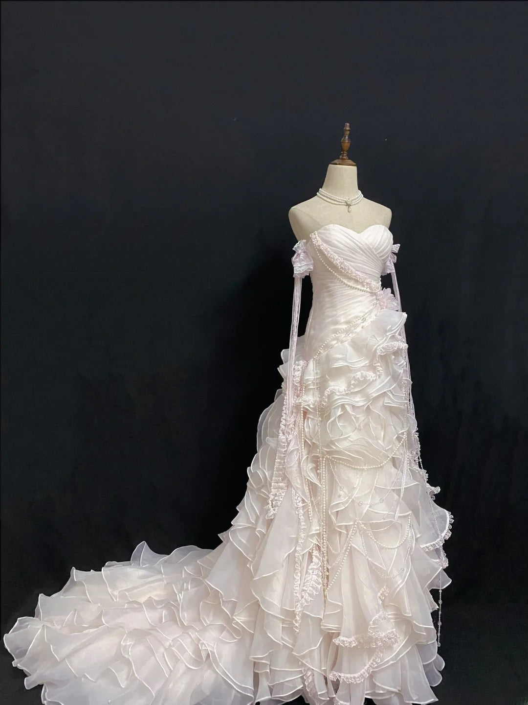 Vintage 90s Mermaid Sweetheart Chiffon With Tiered Layers Pink Lace Prom Dresses Formal Outfit Evening Night Dress RB7925