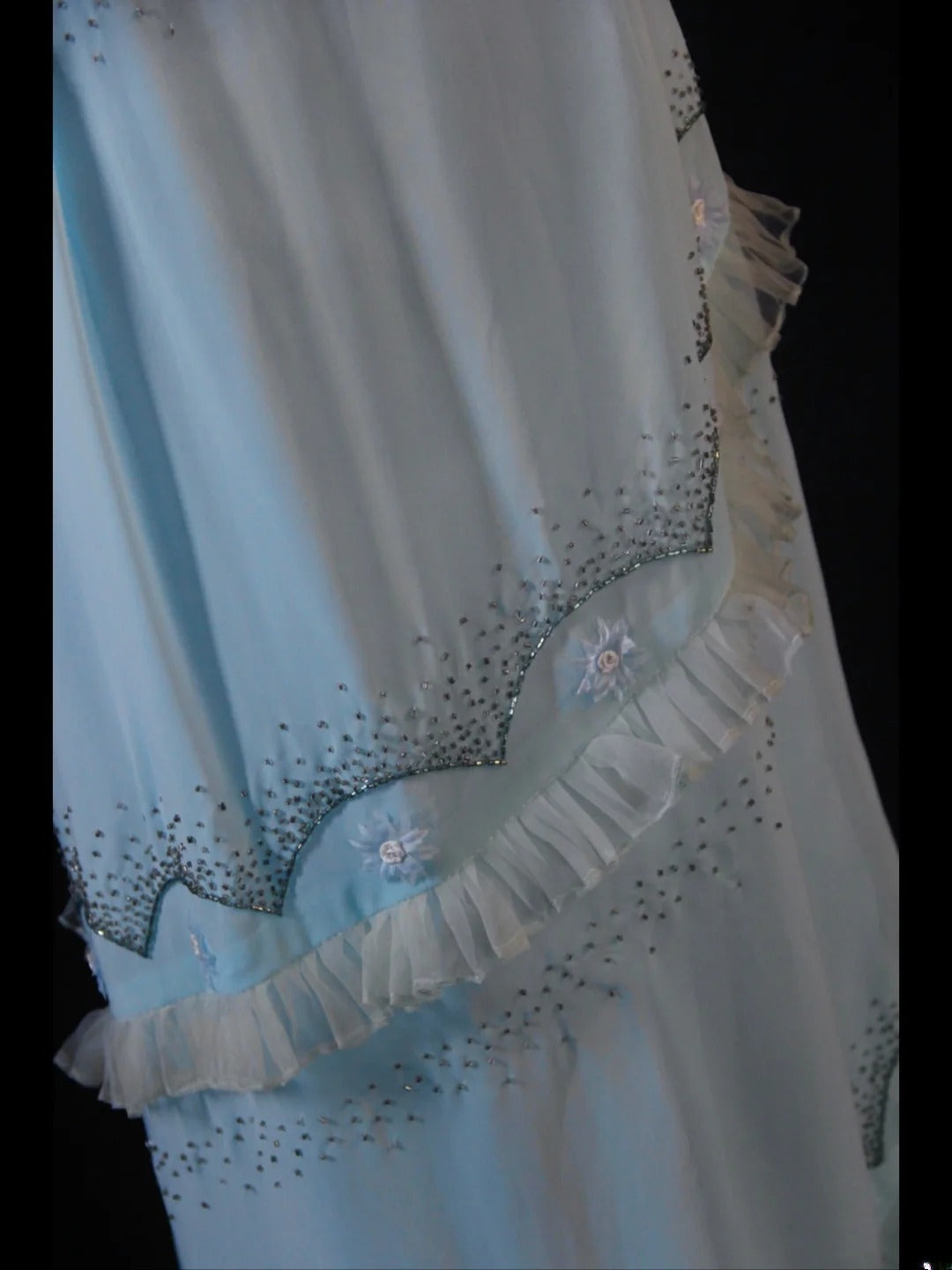 Vintage A line Spaghetti Straps Light Blue Chiffon 70s With Beads Prom Max Dresses Inspo 19th Birthday Outfit Formal Dress For Women AS470