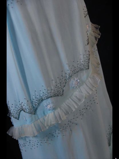 Vintage A line Spaghetti Straps Light Blue Chiffon 70s With Beads Prom Max Dresses Inspo 19th Birthday Outfit Formal Dress For Women AS470