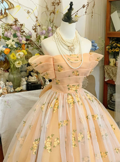 Sweet 16 Dress Ball Gown Yellow Floral Tulle Off Shoulder Vestido De 15 Sweet Sixteen Dress RB9575