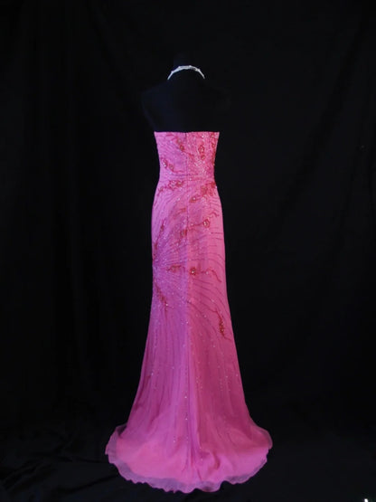 Retro 80s Mermaid Strapless Hot Pink Chiffon With Beadings Long Prom Dresses Inspo 22th Birthday Outfit Formal Dress AS474
