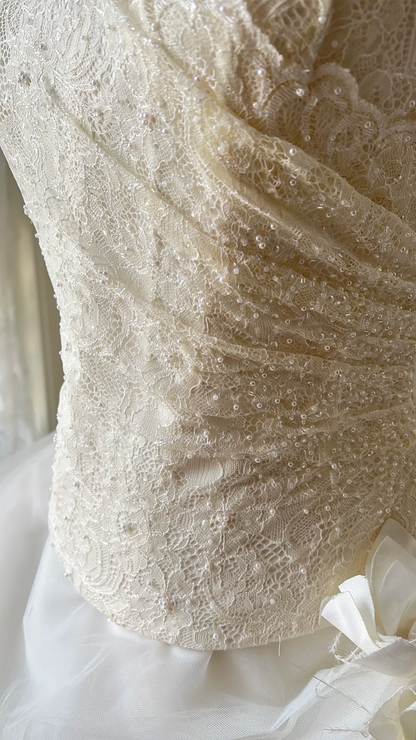 White Wedding Dress Ball Gown Strapless Sleeveless With Lace Tulle Long Bridal Gown RC0789