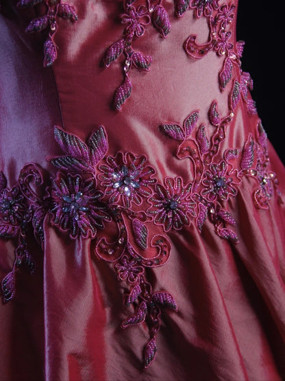 Retro 80s Ball Gown Strapless Pink Satin With Beadings Long Prom Dresses Inspo 22th Birthday Outfit Formal Dress AS476
