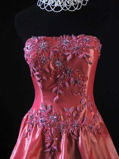 Retro 80s Ball Gown Strapless Pink Satin With Beadings Long Prom Dresses Inspo 22th Birthday Outfit Formal Dress AS476